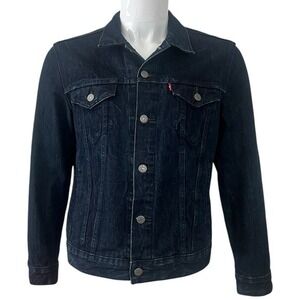 Levi Strauss Co Mens Trucker Jacket Dark Wash Denim Button Front Size Small
